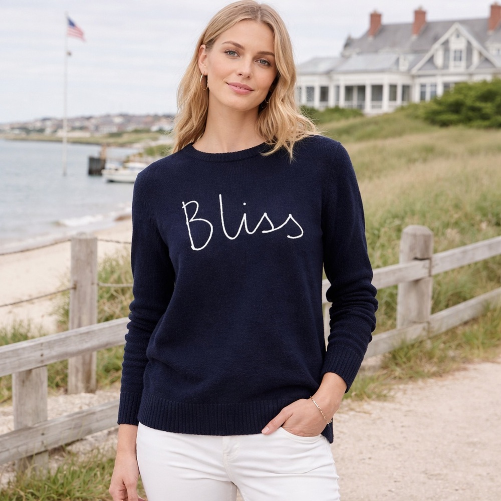 J.Crew Bliss Embroidered Sweater Navy Alpaca Wool Blend Size S‎